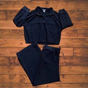 Waffle Knit Victoria’s Secret Cropped Quarter Zip Top and Wide Leg Pants